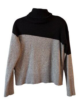 Colorblock Turtleneck Sweater By Anthropologie In Black & Gray Viscose Blend Siz